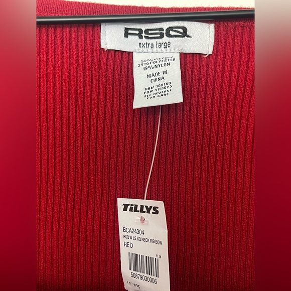 RSQ Long Sleeve Red Top w/ bow detail. NWT - Picture 2 of 7